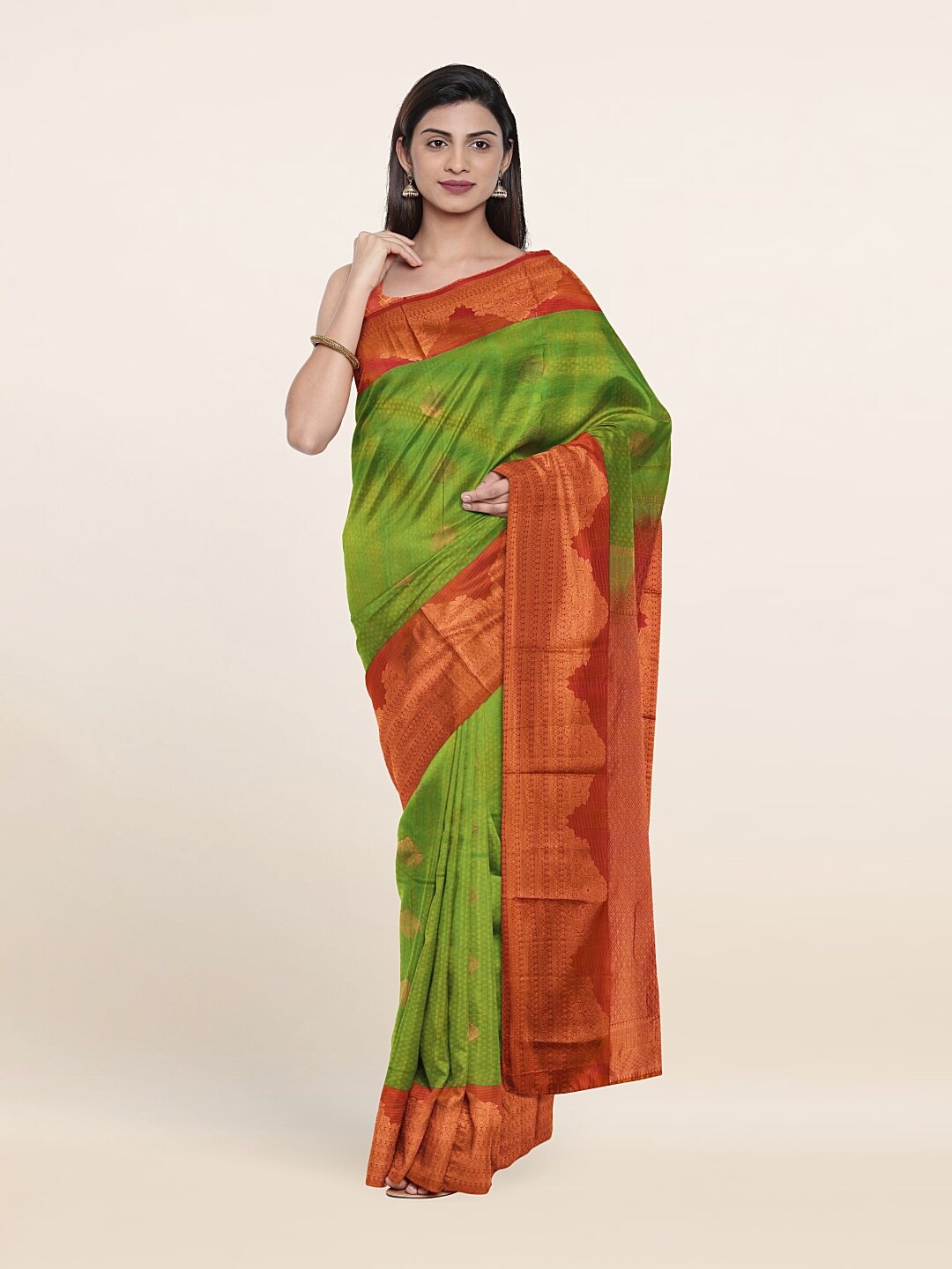 

Pothys Woven Design Zari Pure Silk Kanjeevaram Saree, Green