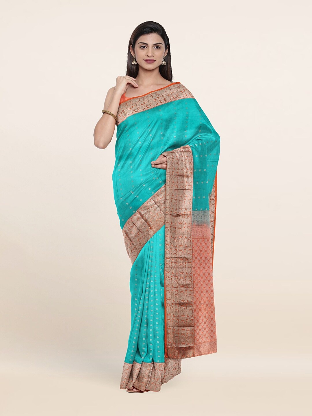 

Pothys Woven Design Zari Pure Silk Kanjeevaram Saree, Blue