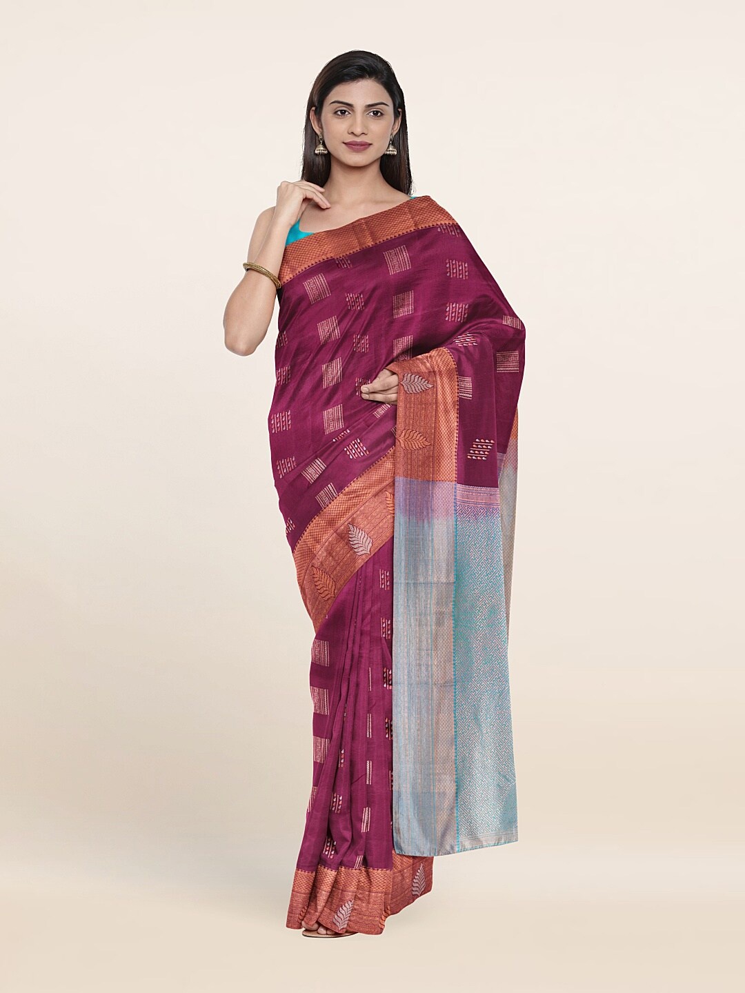 

Pothys Woven Design Zari Pure Silk Kanjeevaram Saree, Purple