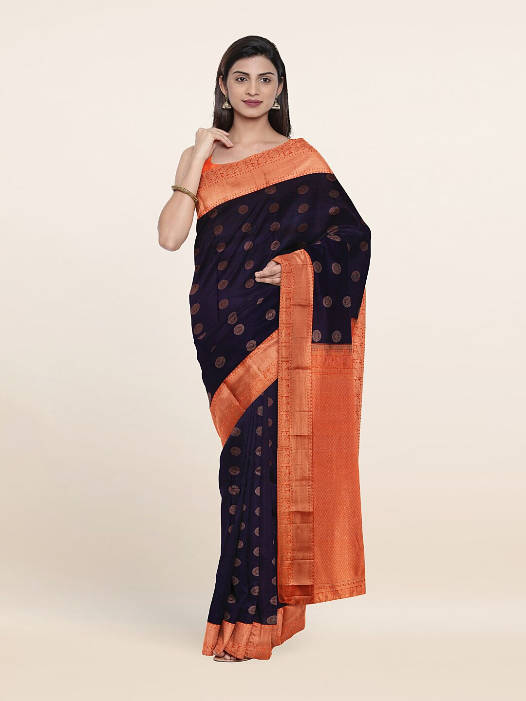 

Pothys Woven Design Zari Pure Silk Kanjeevaram Saree, Navy blue
