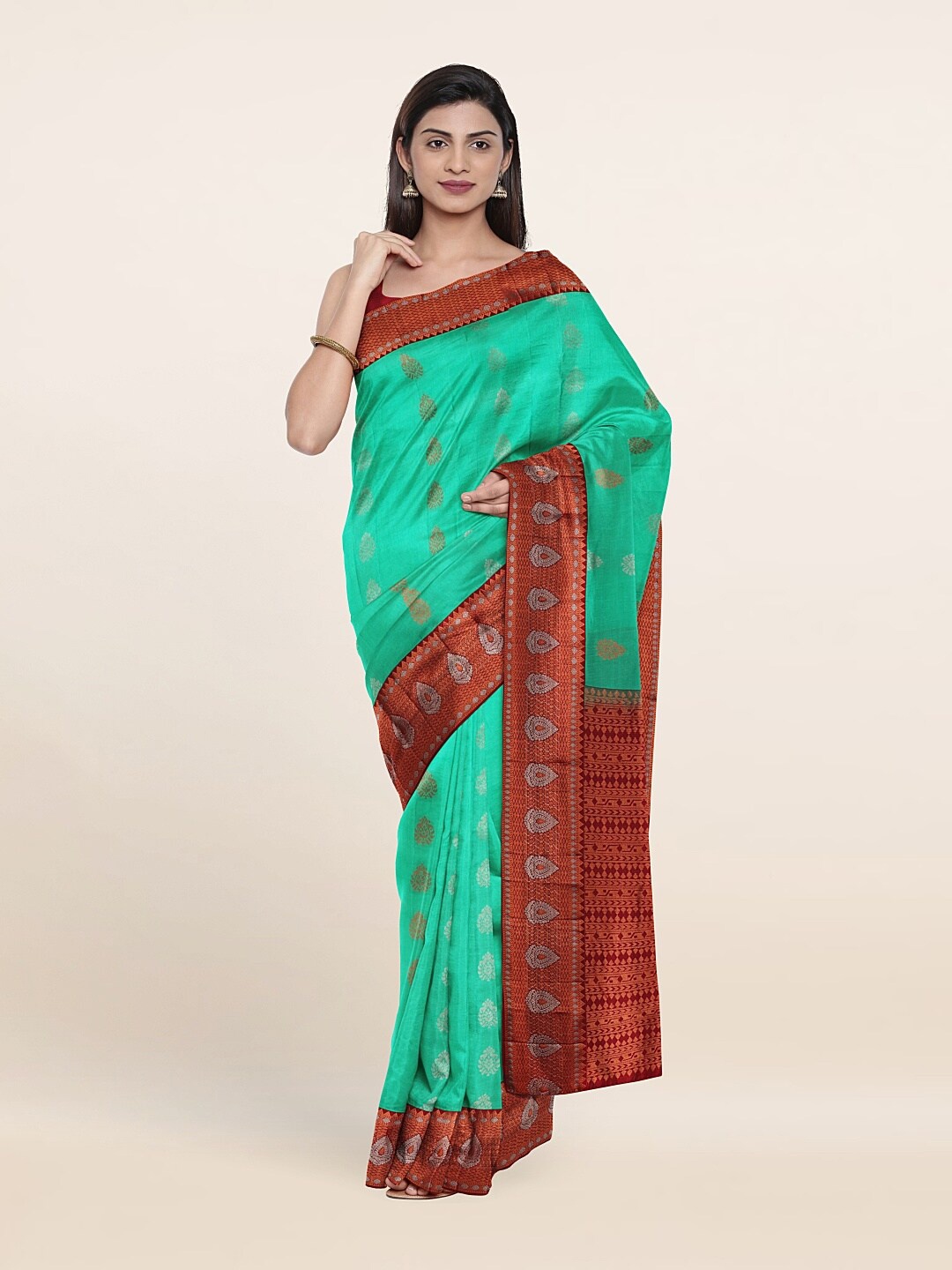 

Pothys Woven Design Zari Pure Silk Kanjeevaram Saree, Green
