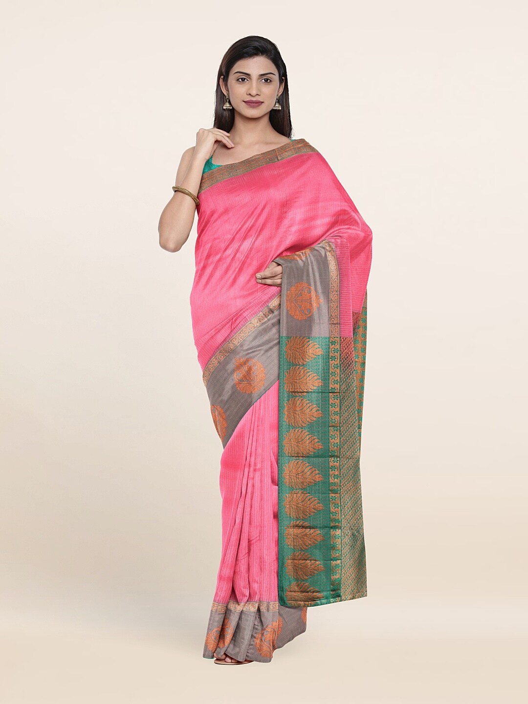 

Pothys Woven Design Zari Pure Silk Kanjeevaram Saree, Pink