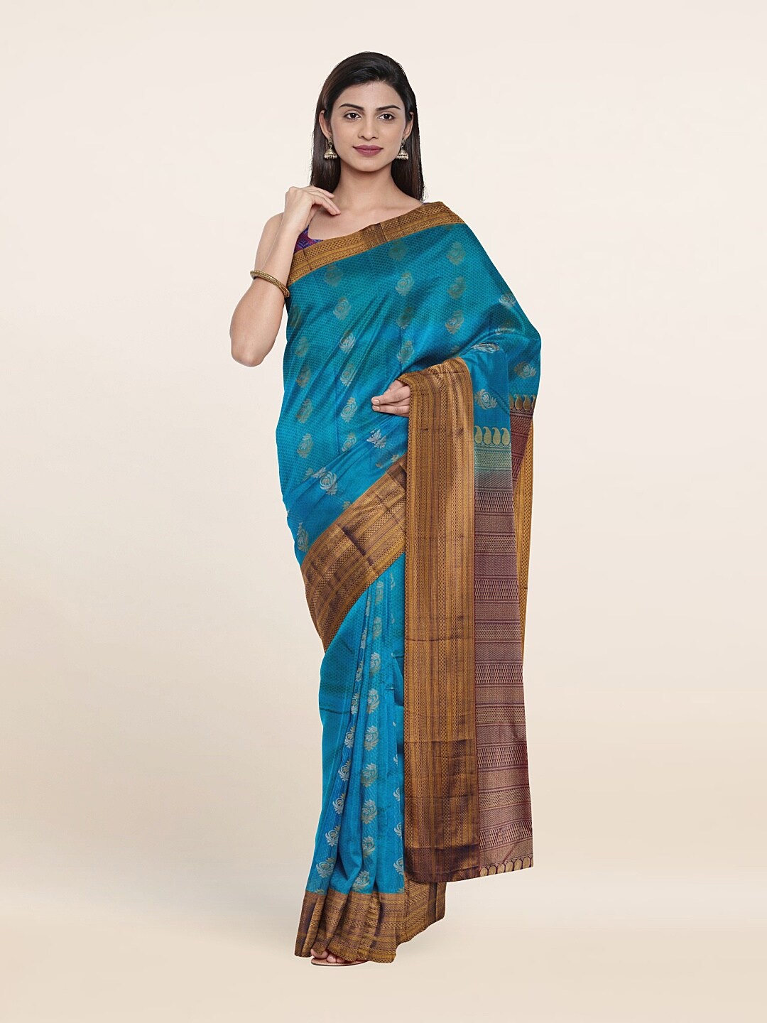 

Pothys Woven Design Zari Pure Silk Kanjeevaram Saree, Blue