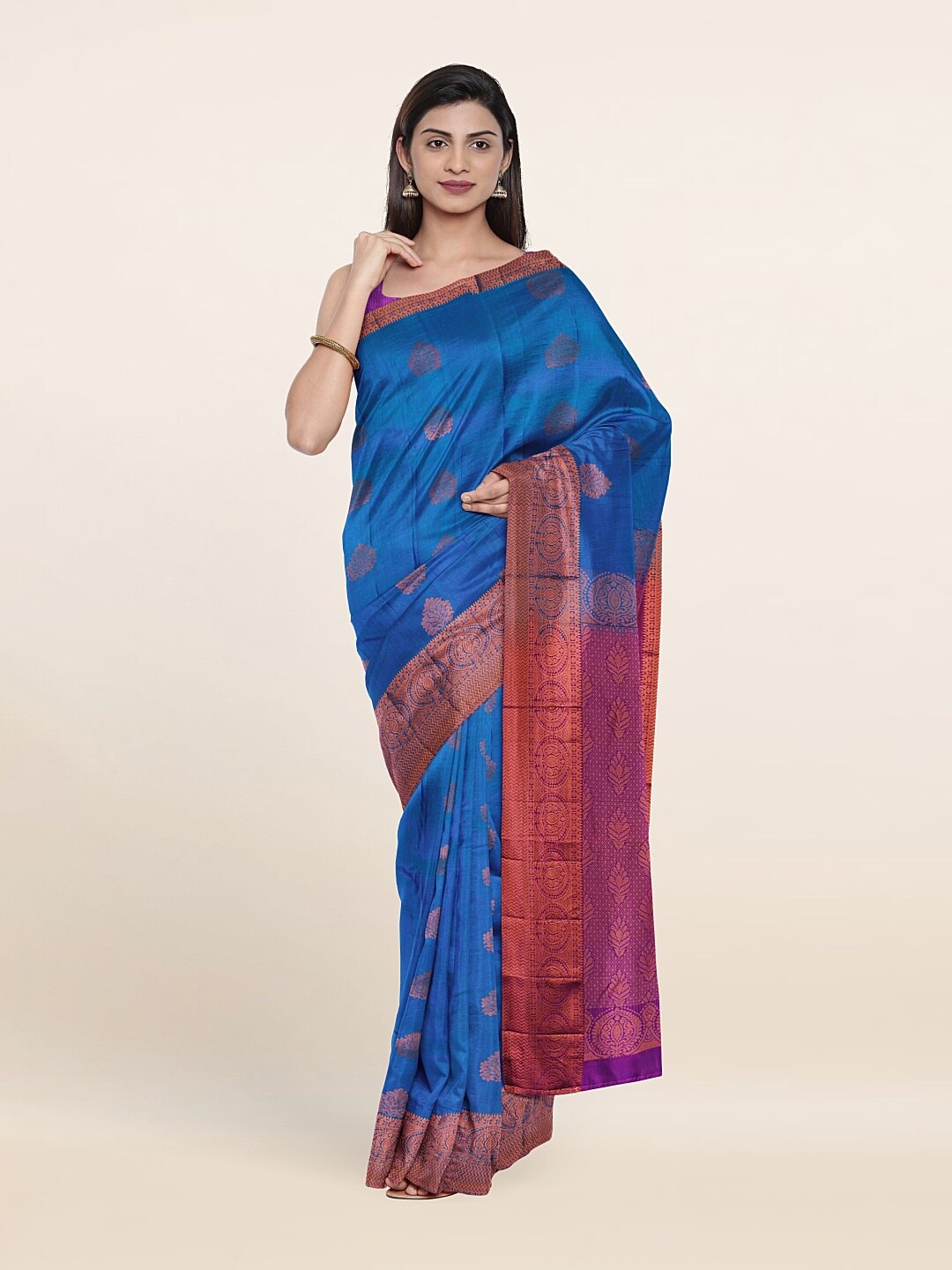 

Pothys Woven Design Zari Pure Silk Kanjeevaram Saree, Blue