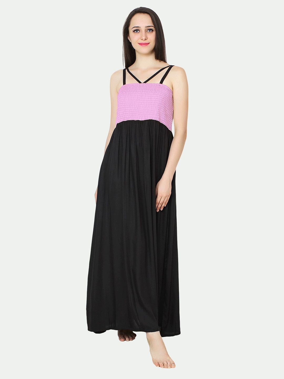 

PATRORNA Embroidered Maxi Nightdress, Black