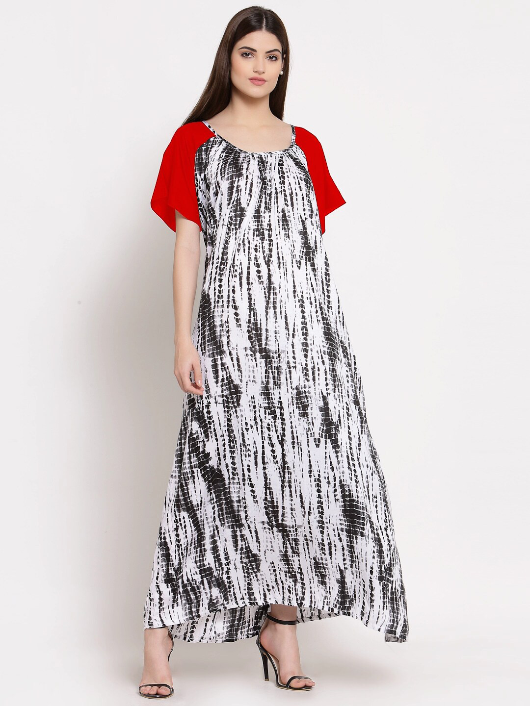 

PATRORNA Women Printed Cotton Blend Maxi Nightdress, Red