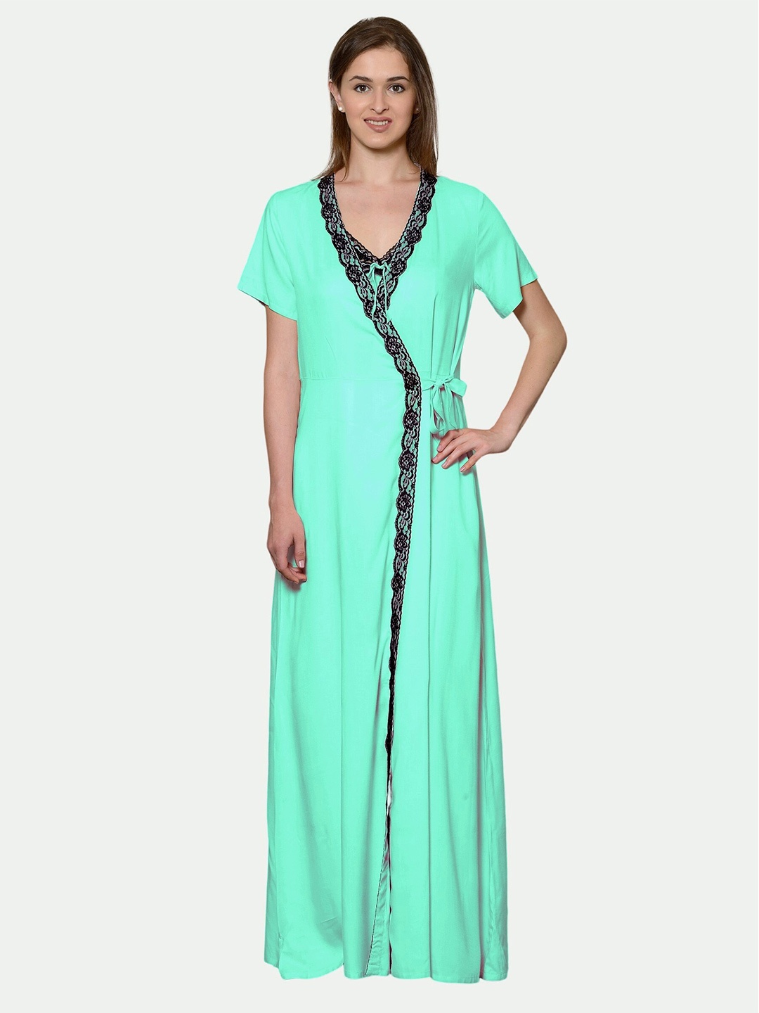 

PATRORNA Women Solid Cotton Blend Maxi Nightdress, Green