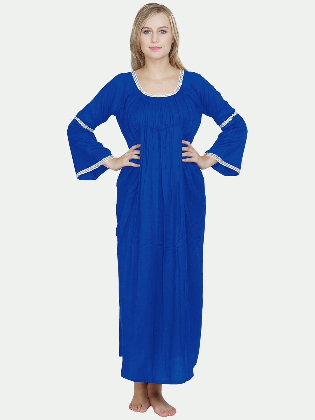 

PATRORNA Women Solid Cotton Blend Maxi Dress, Blue