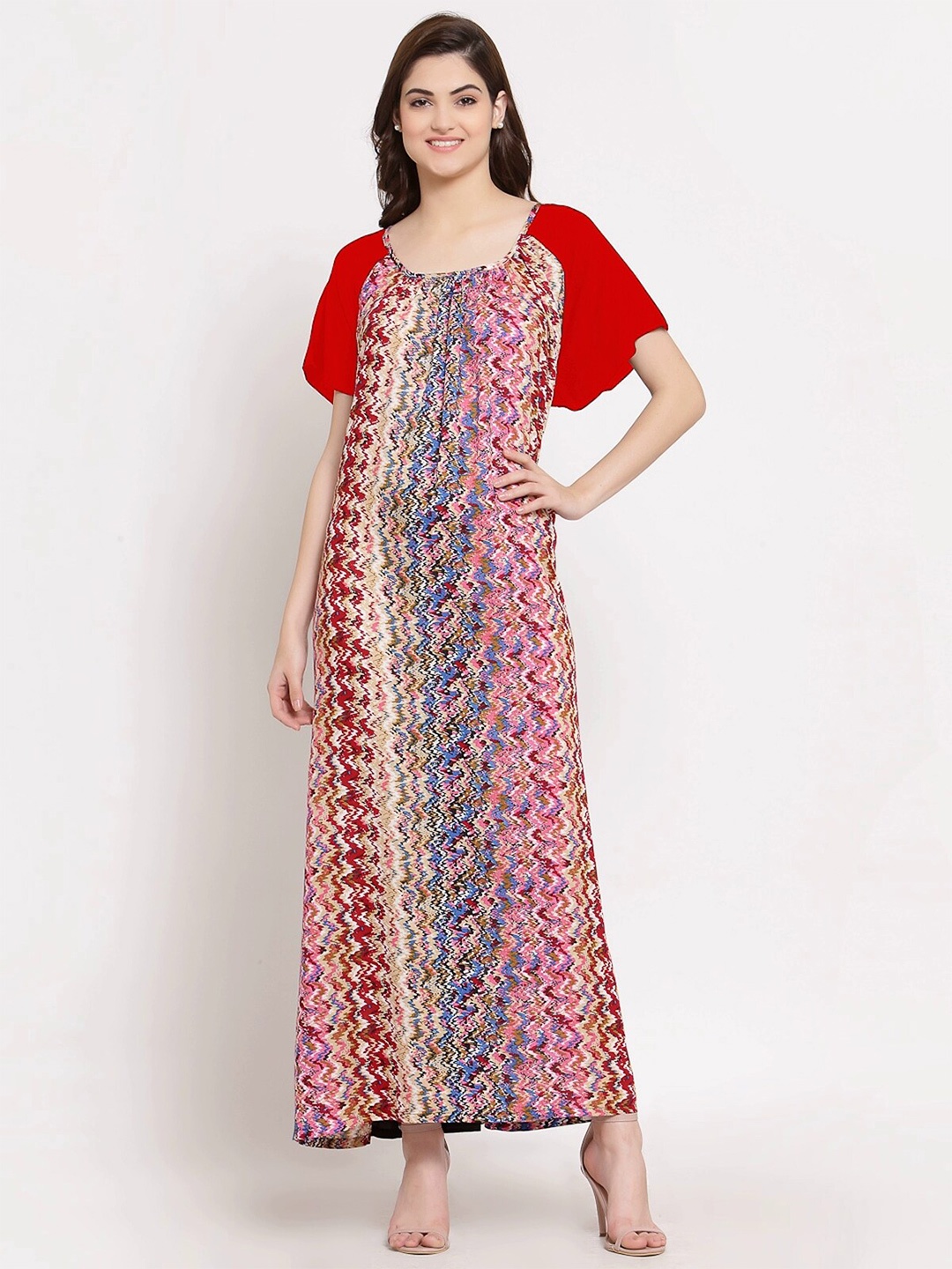 

PATRORNA Printed Maxi Nightdress, Red