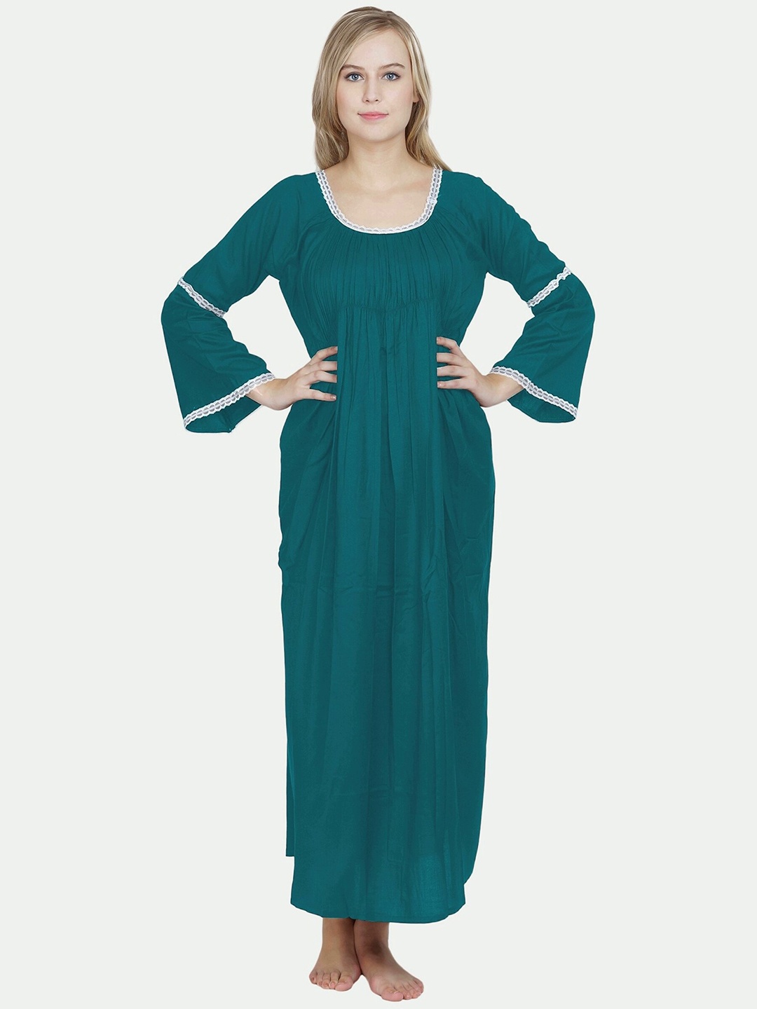 

PATRORNA Women Solid Cotton Blend Maxi Dress, Green