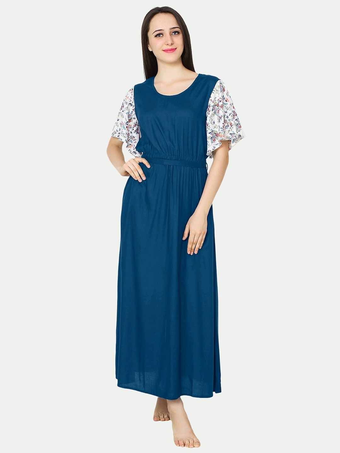 

PATRORNA Women Solid Cotton Blend Maxi Dress, Blue