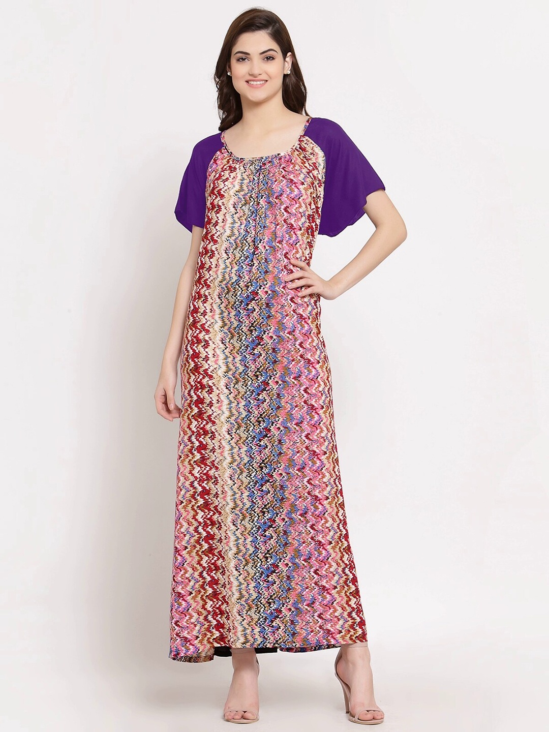 

PATRORNA Women Printed Cotton Blend Maxi Nightdress, Violet