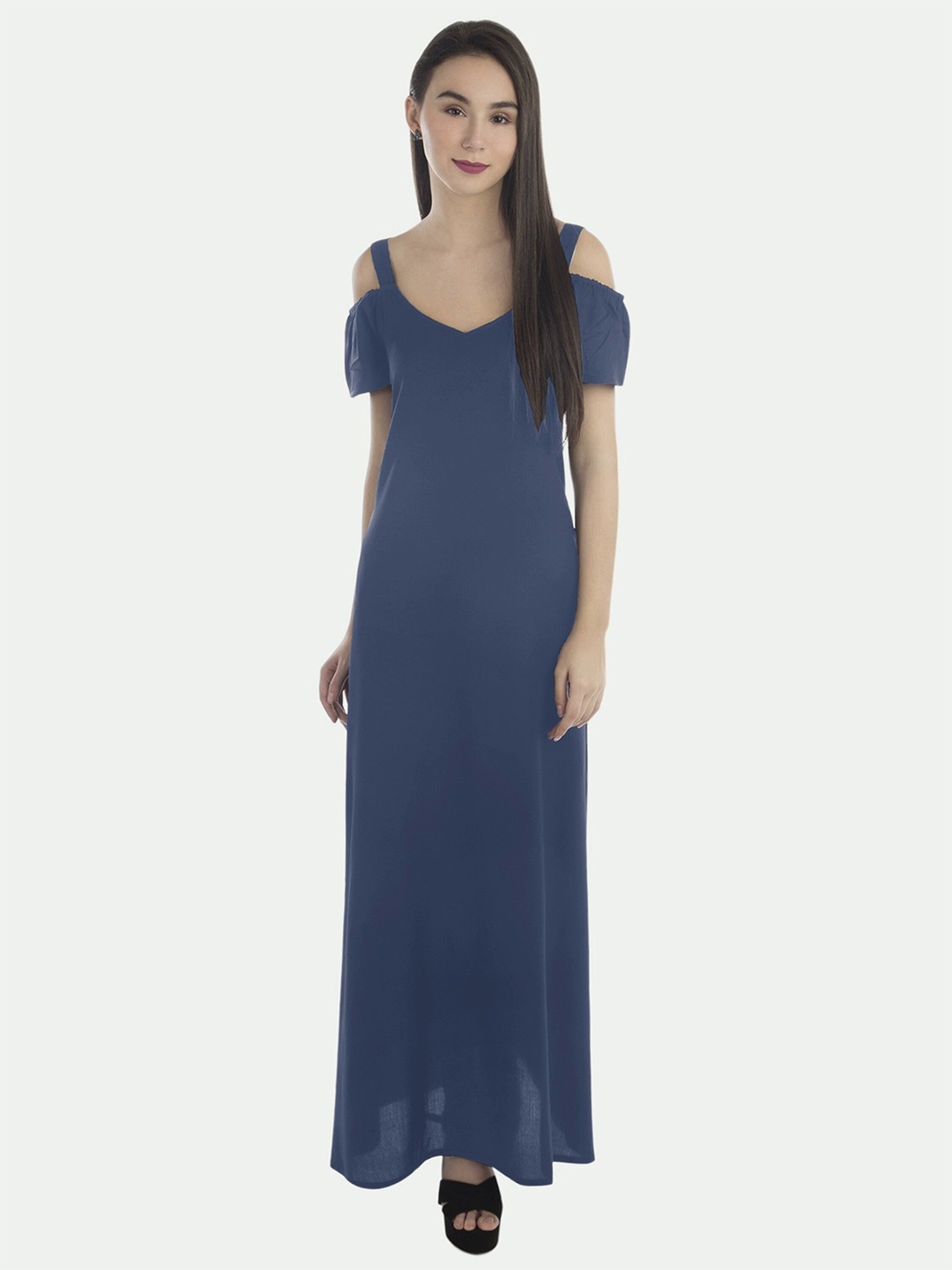 

PATRORNA Women Solid Shoulder Cotton Blend Strap Maxi Dress, Grey