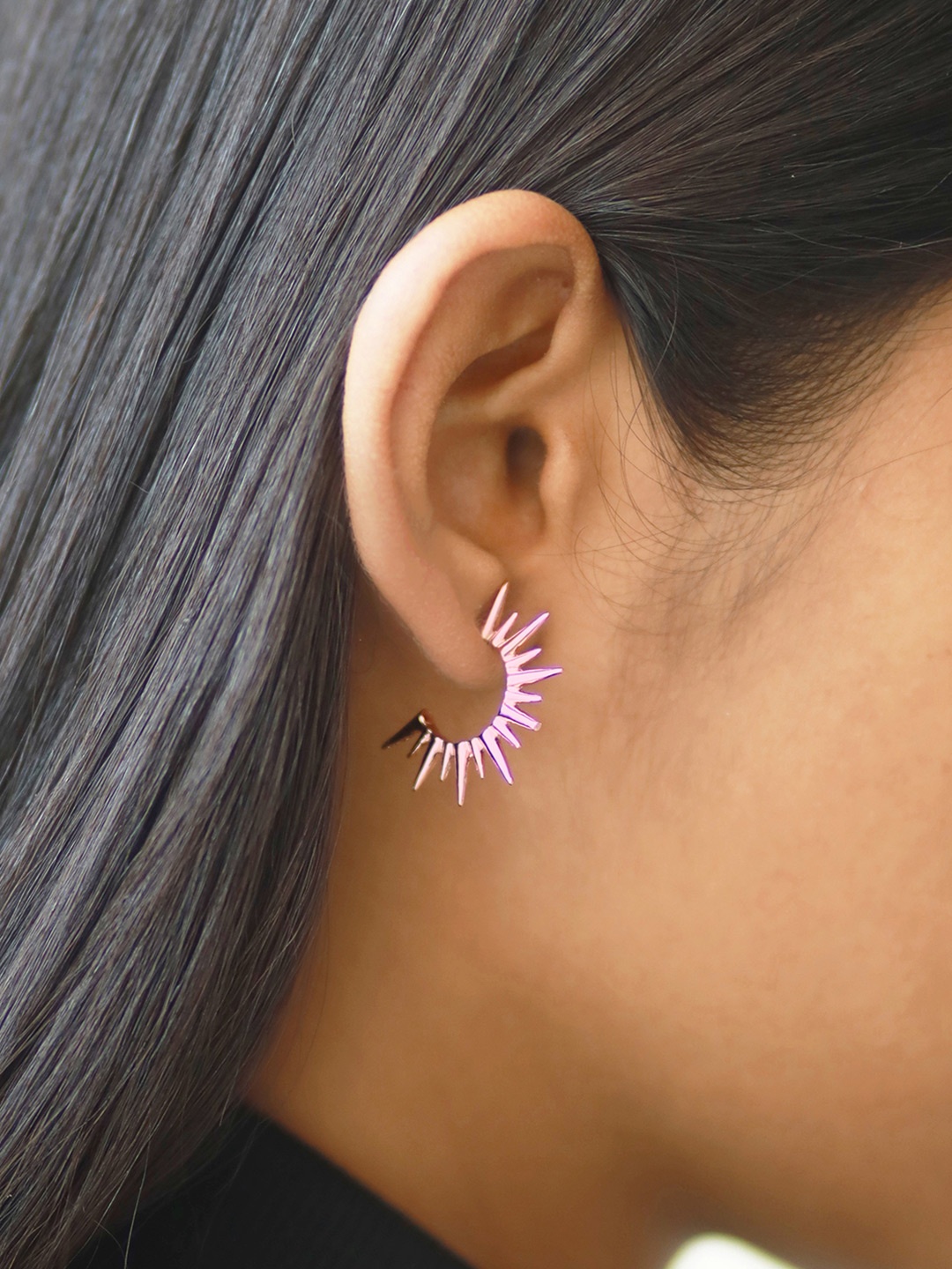 

Ayesha Contemporary Spikes Mini Open Hoop Earrings, Rose gold