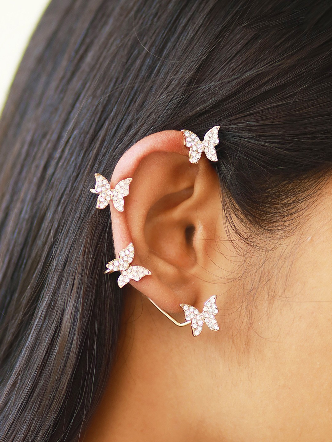 

Ayesha Gold Gold Plated Diamante Studded Butterfly Cuff Earring