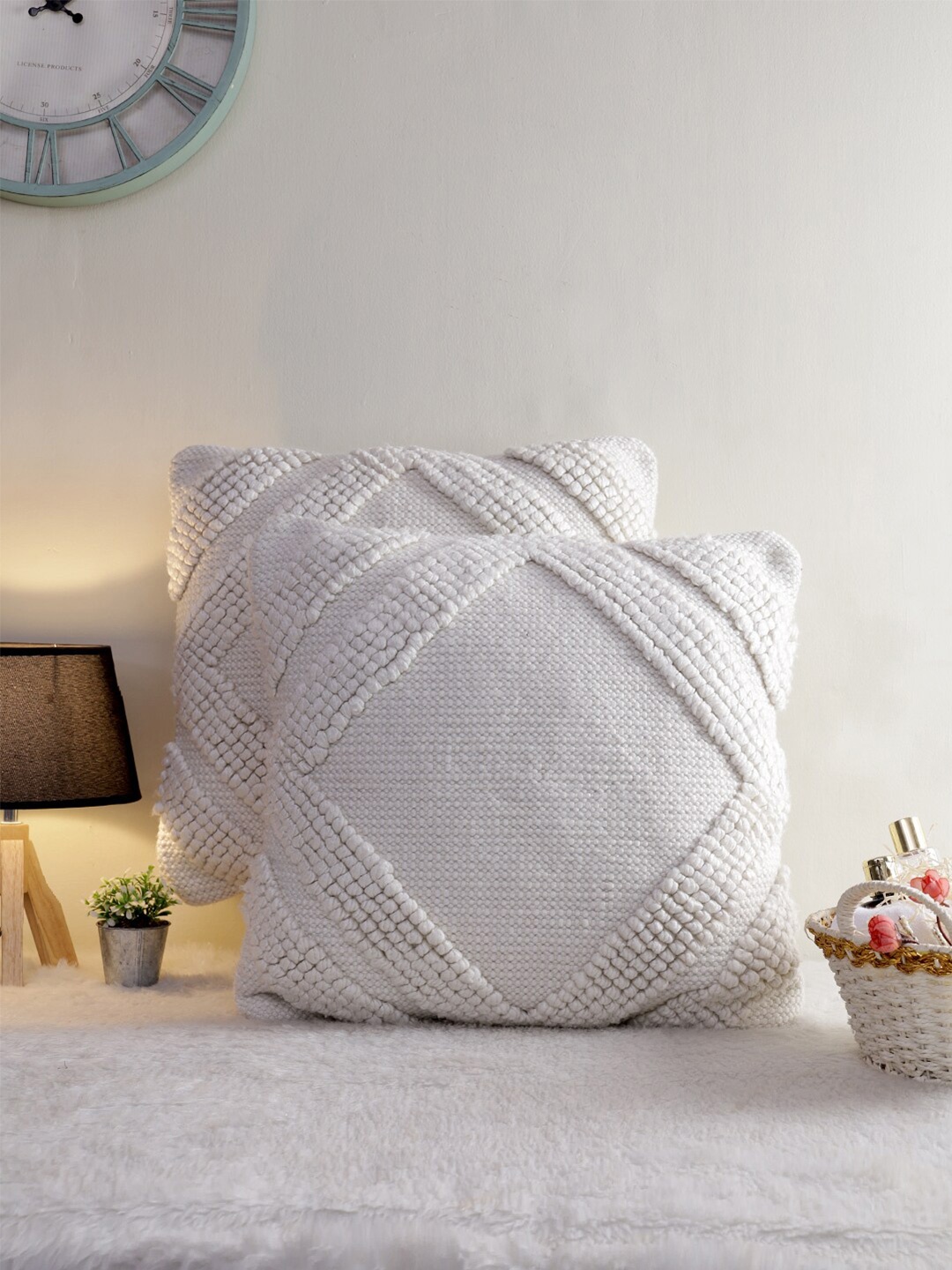 

KRAVIKA Set of 2 Self Design Square Cushion Covers, White