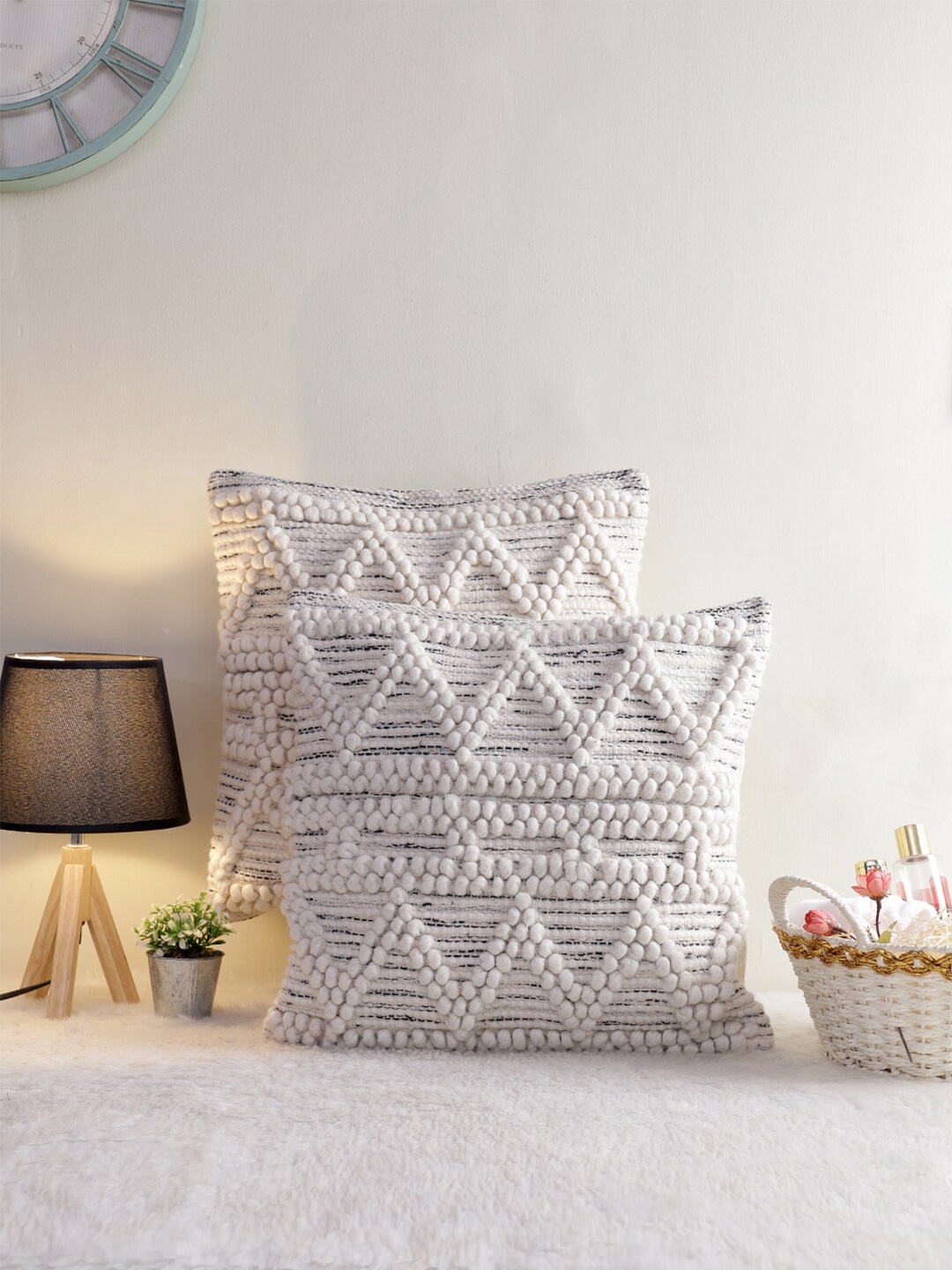 

KRAVIKA Set of 2 Self Design Square Cushion Covers, White