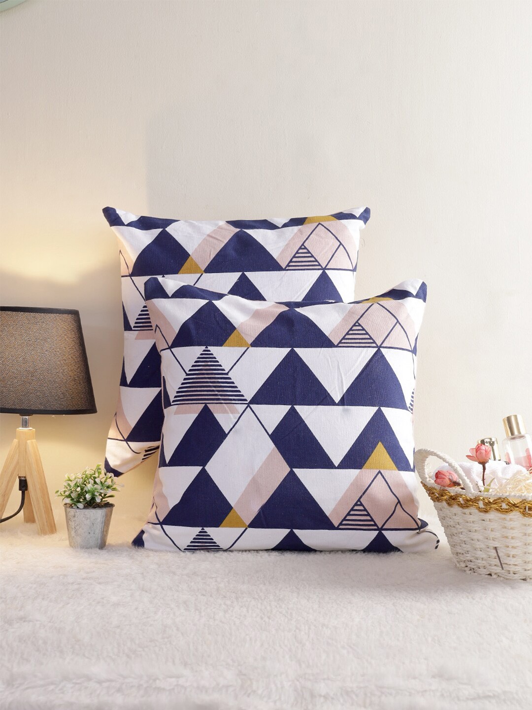 

KRAVIKA Set of 2 Geometric Square Cushion Covers, Blue