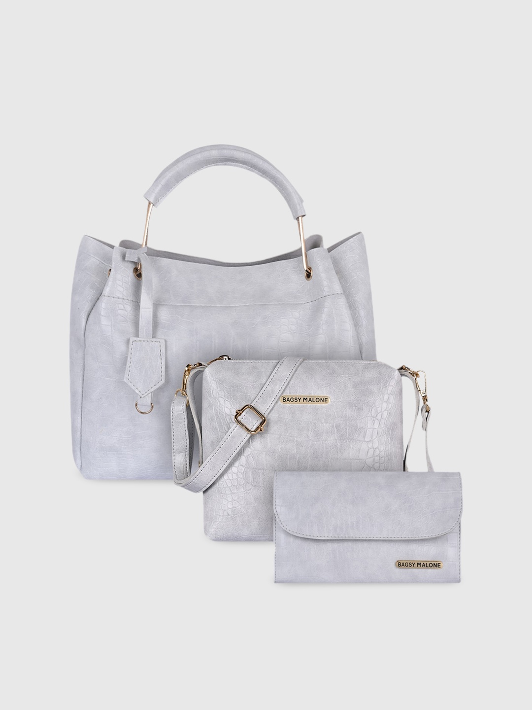 

Bagsy Malone Pack Of 3 Animal Textured PU Shopper Handheld Bag, Grey