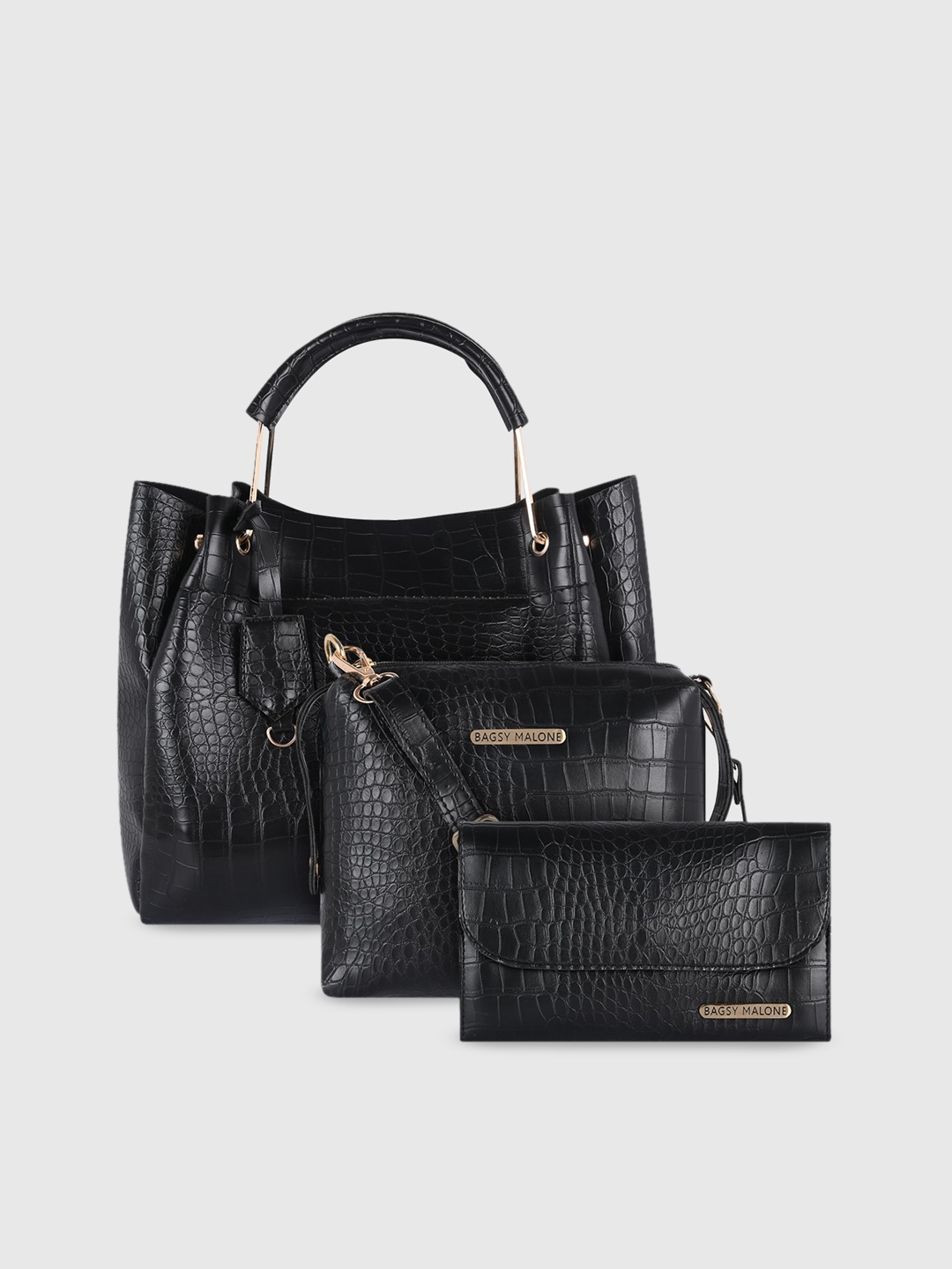 

Bagsy Malone Pack Of 3 Animal Textured PU Structured Shoulder Bag, Black