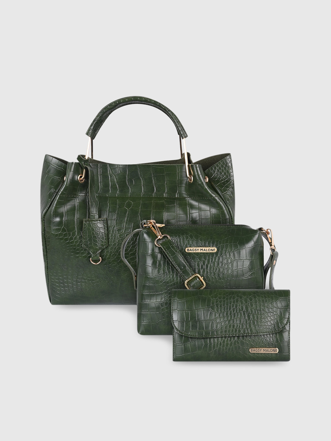 

Bagsy Malone Women Olive Green Set of 3 Textured PU Oversized Shopper Handheld Bag