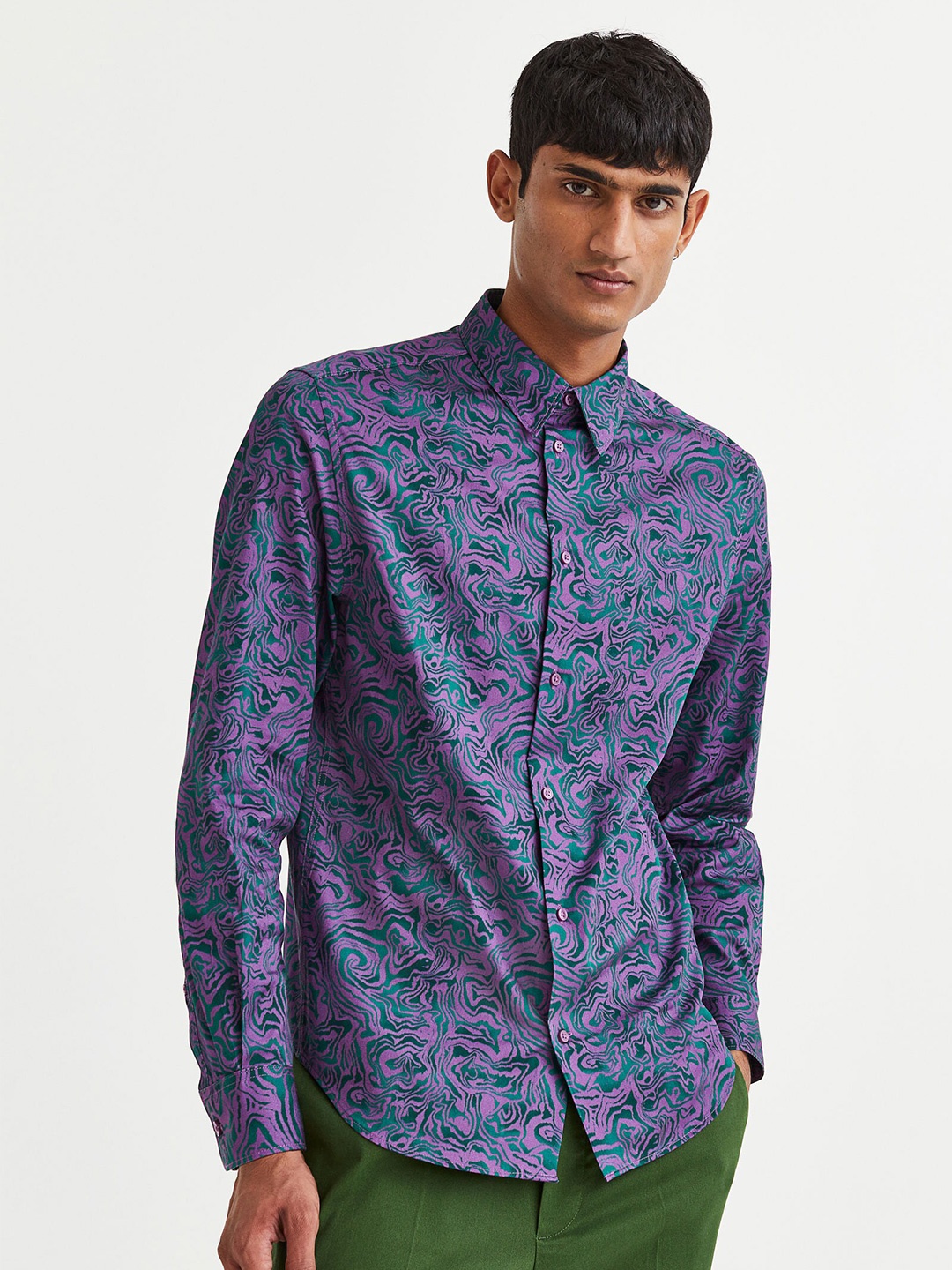 

H&M Men Slim Fit Patterned Shirt, Purple
