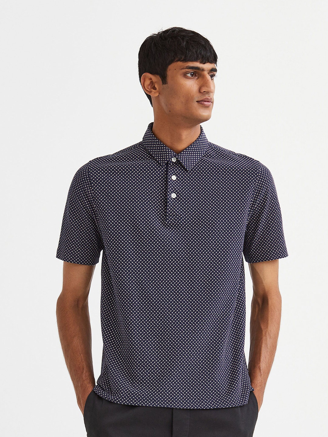 

H&M Men Slim Fit Piqu Polo Shirt, Navy blue