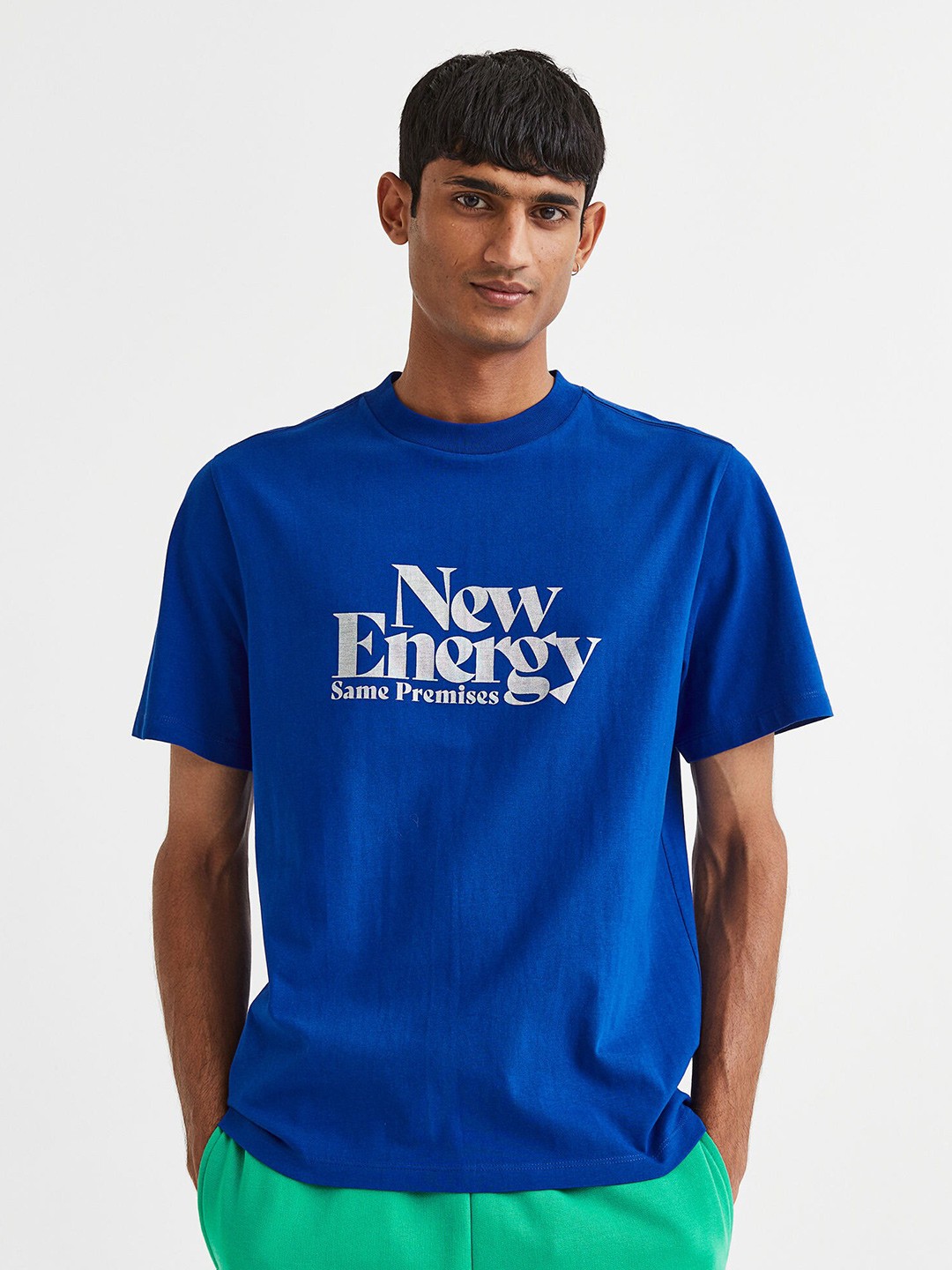 

H&M Men Regular Fit Cotton T-shirt, Blue