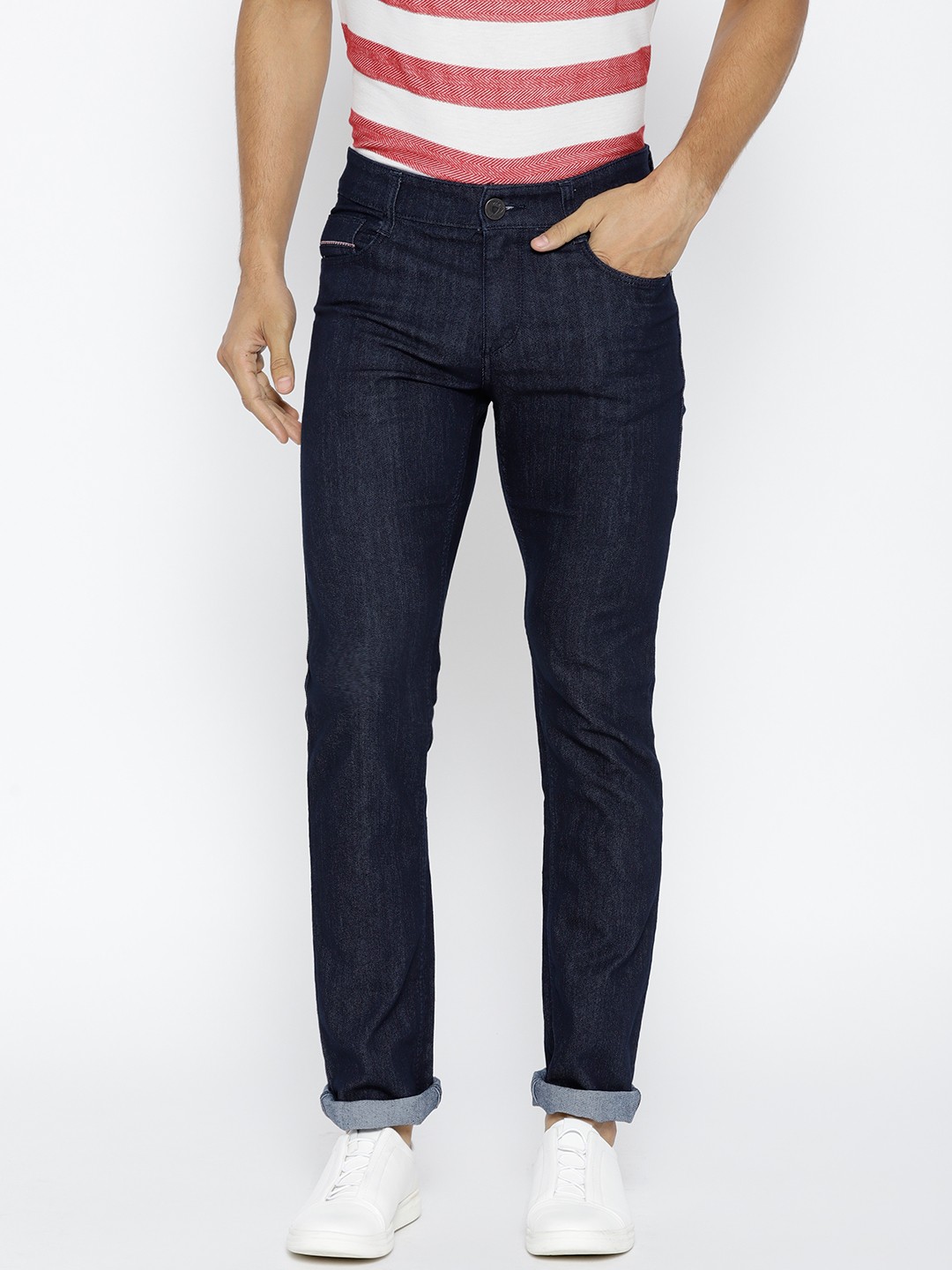

John Players Men Navy Slim Fit Mid-Rise Clean Look Stretchable Jeans, Navy blue