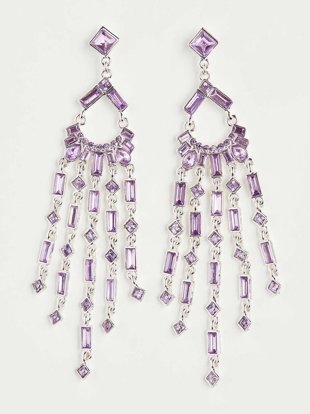 

H&M Woman Long Rhinestone Earrings, Purple