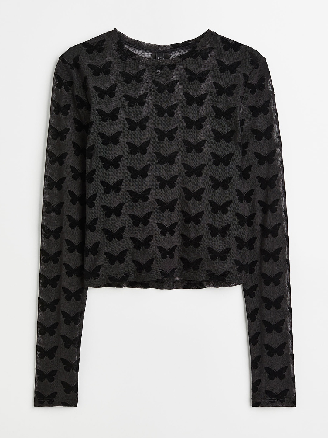 

H&M Woman Long-Sleeved Mesh Top, Black