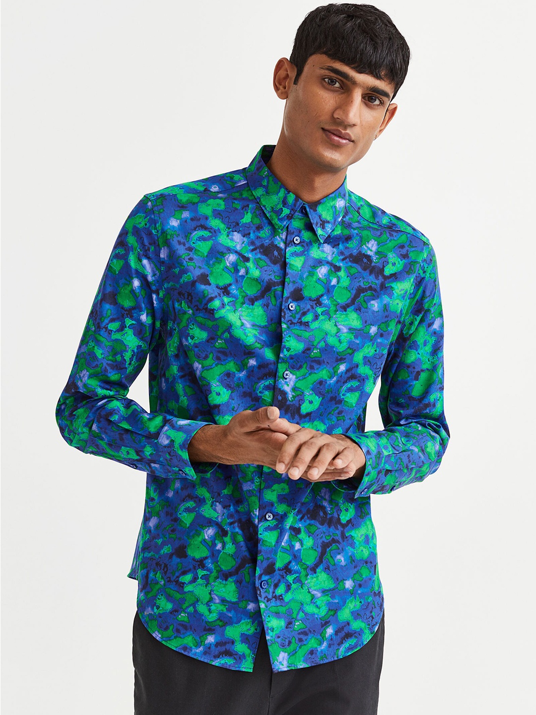 

H&M Men Slim Fit Patterned Shirt, Blue