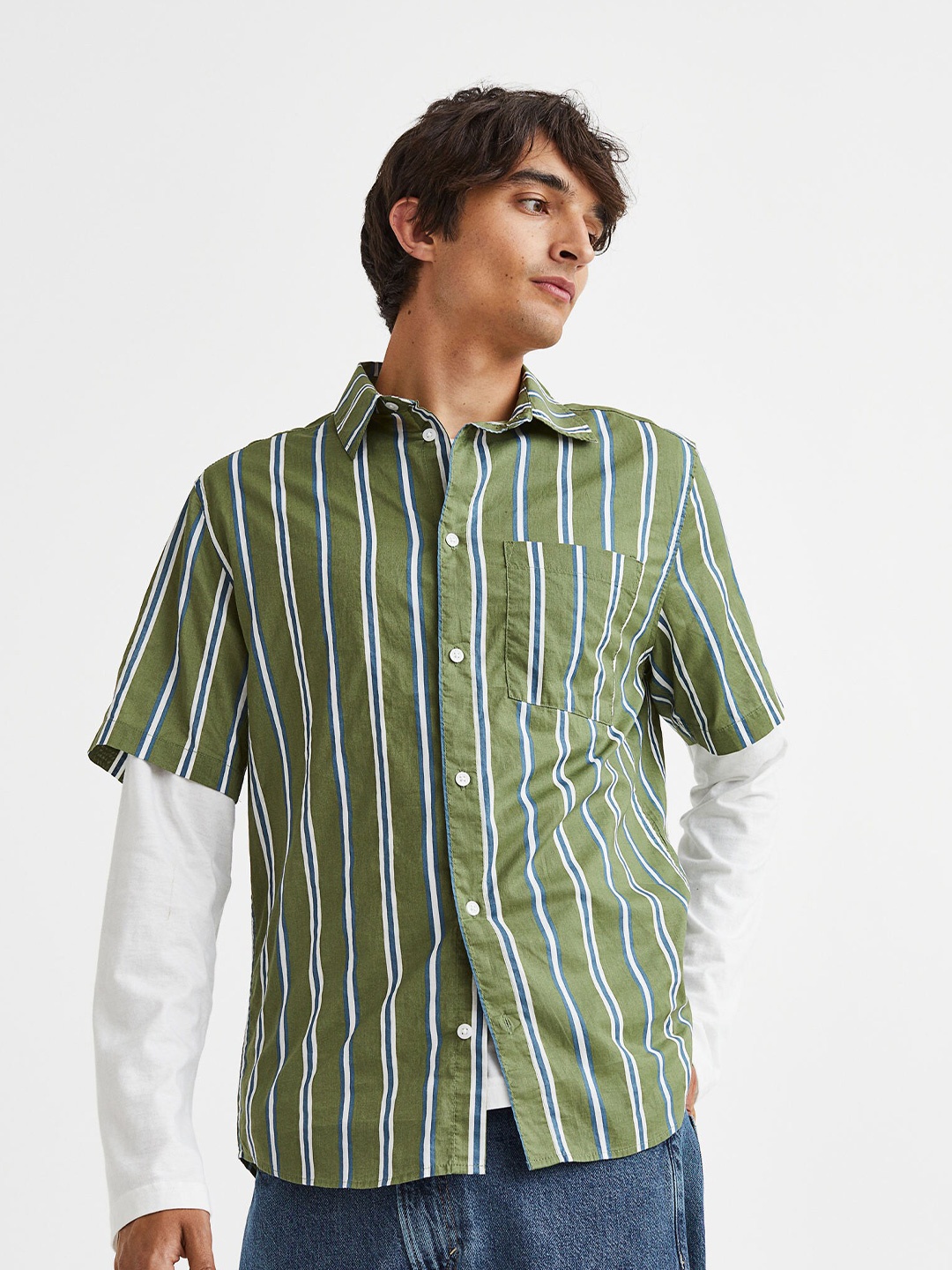 

H&M Men Regular Fit Short-Sleeved Shirt, Green