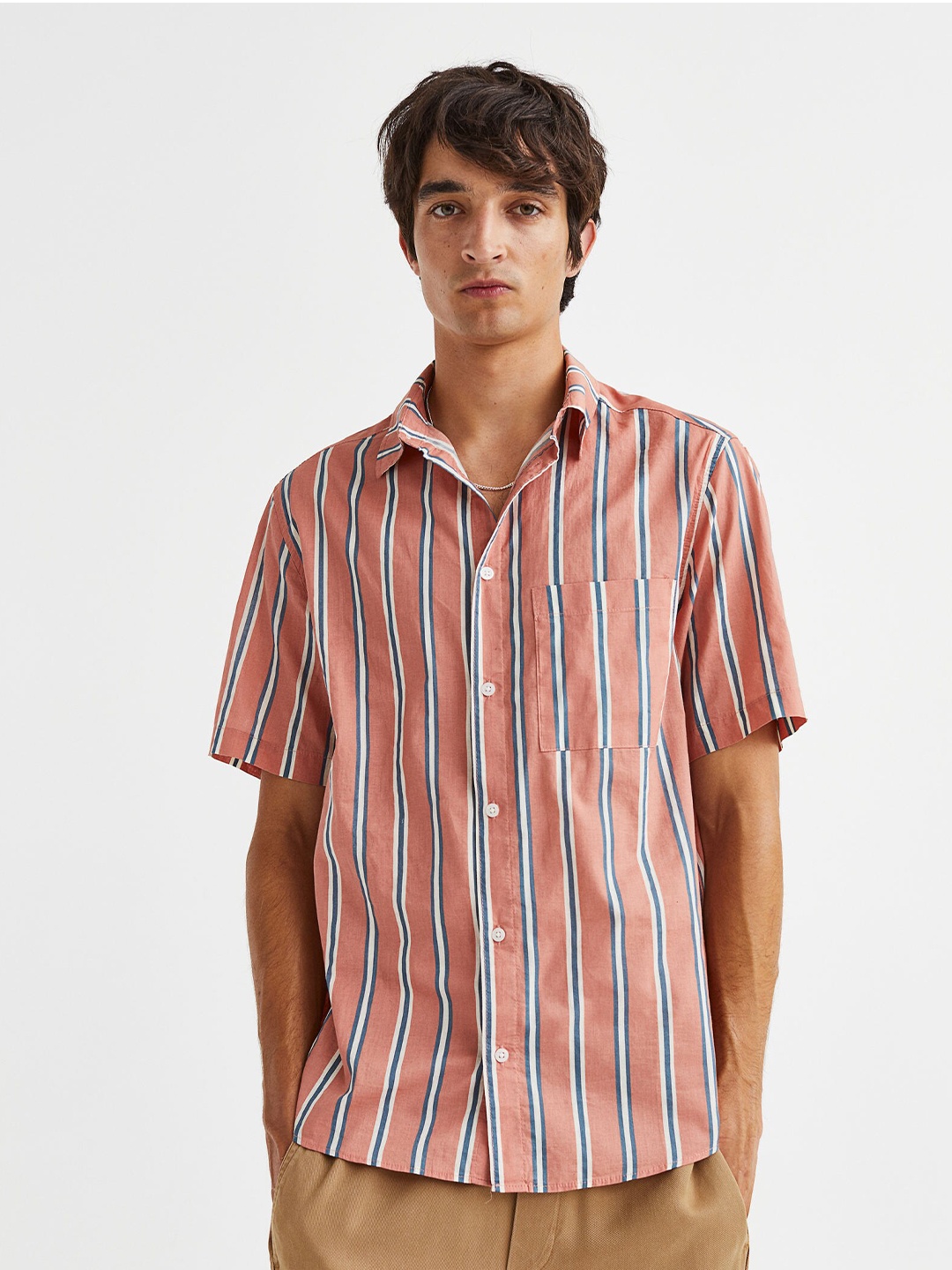 

H&M Men Regular Fit Short-Sleeved Shirt, Pink