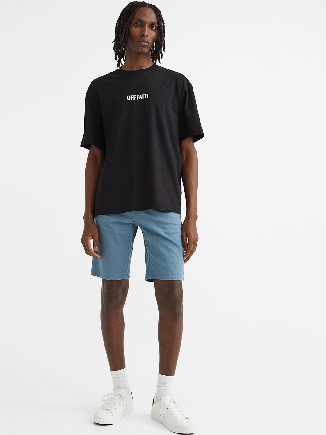 

H&M Men Slim Fit Cotton Twill Shorts, Blue
