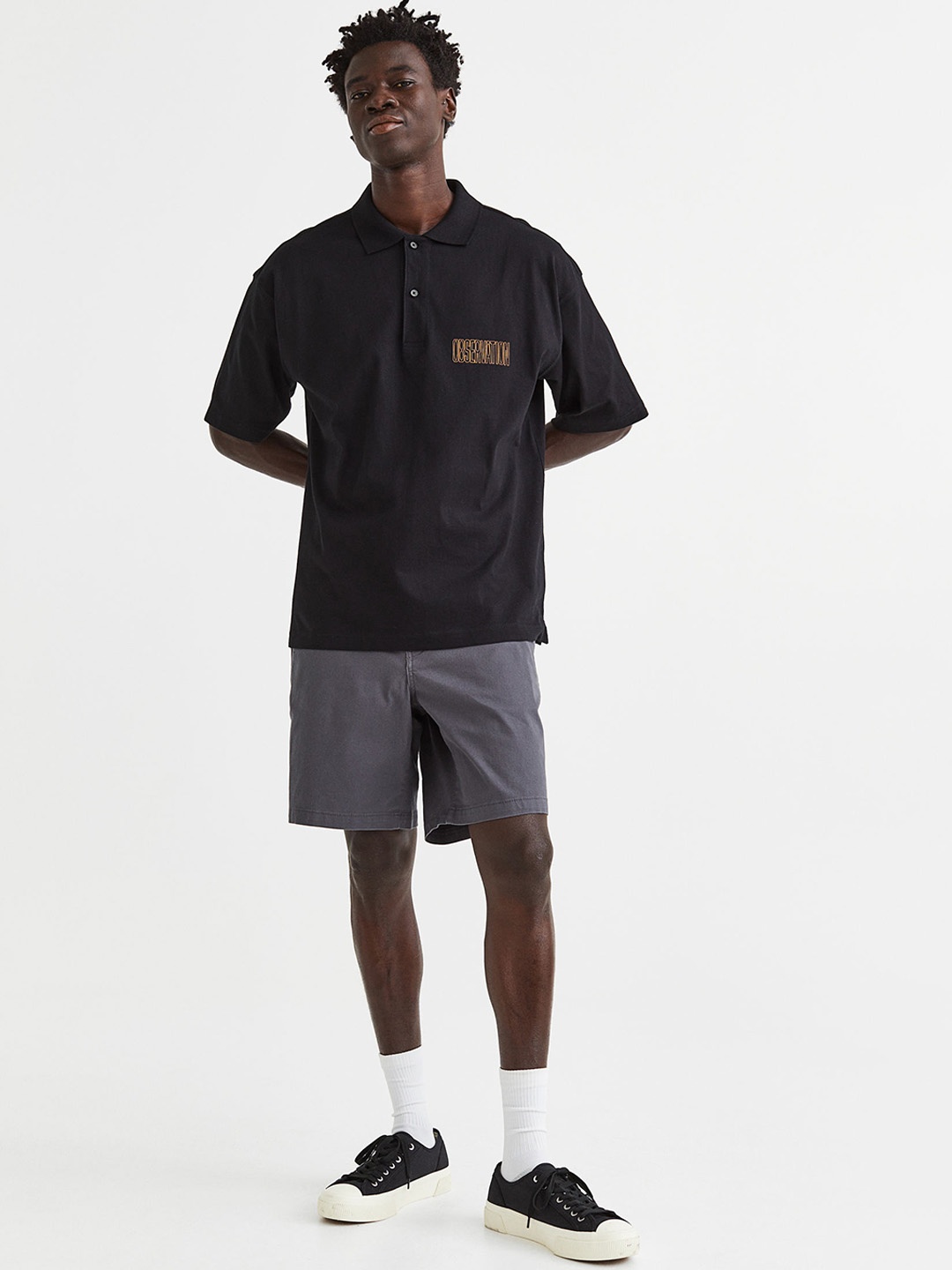 

H&M Men Regular Fit Cotton Chino Shorts, Grey
