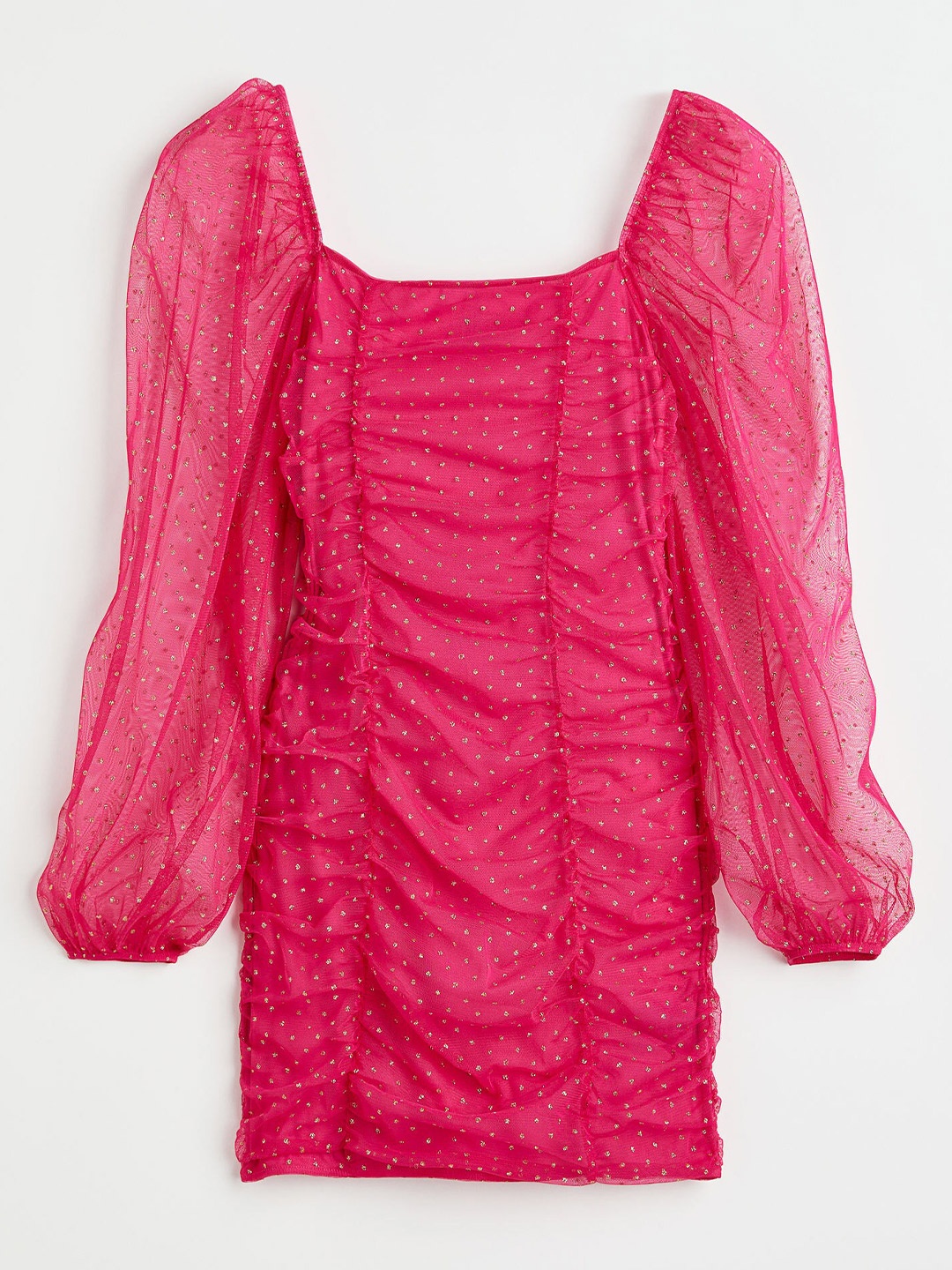 

H&M Women Gathered Mesh Dress, Pink