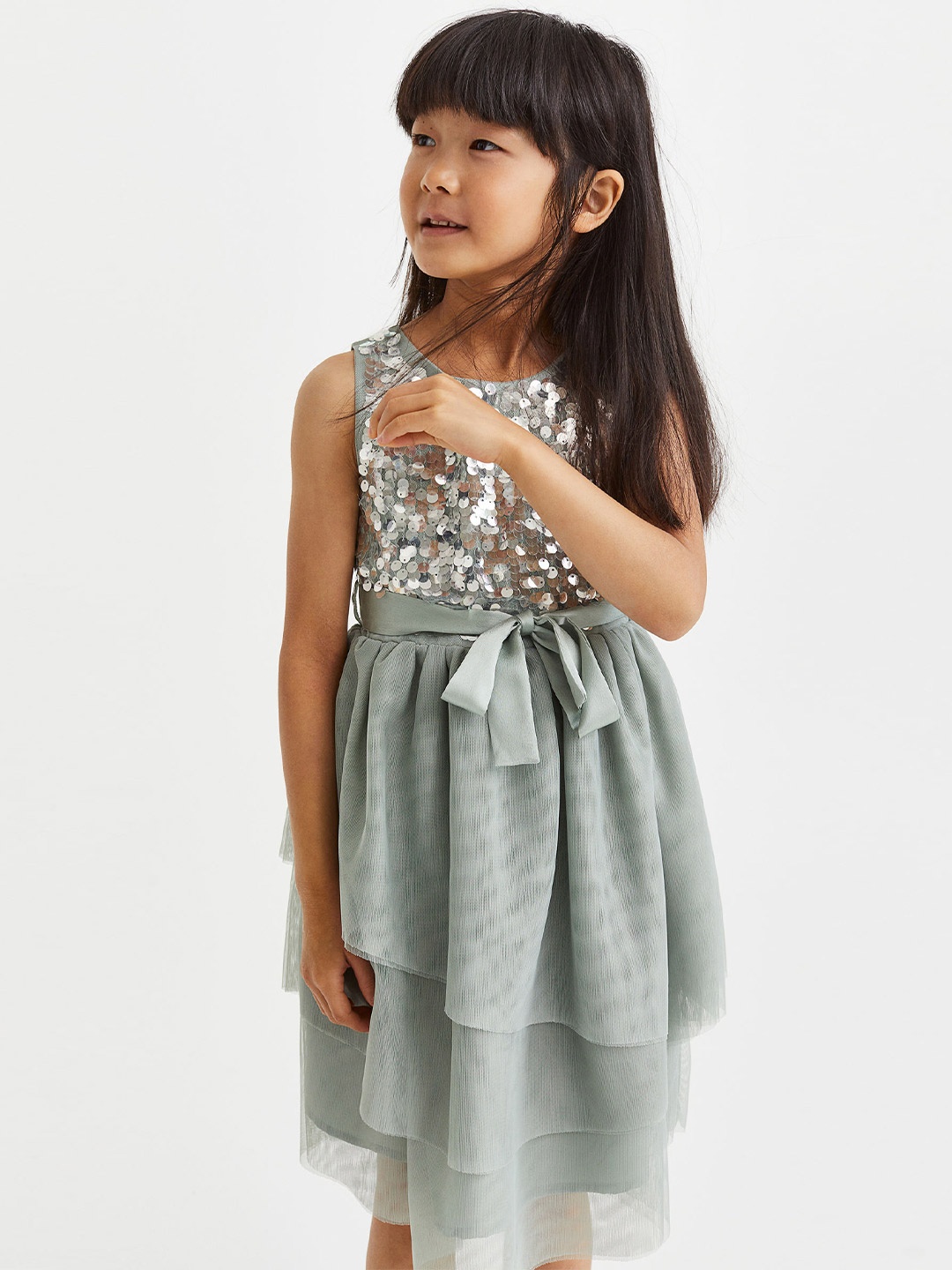 

H&M Girls Sequined Tulle Dress, Grey