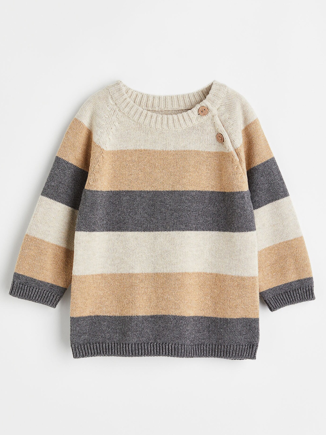 

H&M Boys Striped Knitted Jumper, Beige
