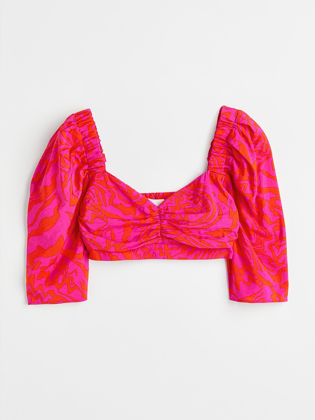 

H&M Women Puff-Sleeved Cropped Top, Red
