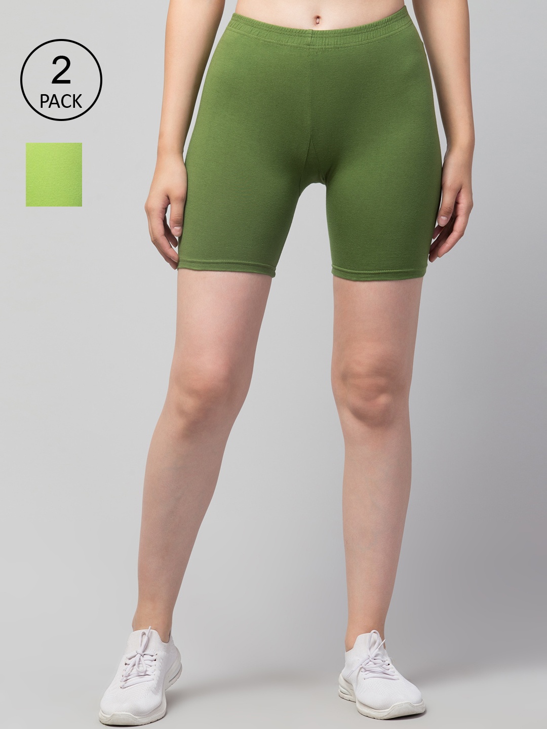 

Apraa & Parma Women Pack Of 2 Slim Fit Cycling Sports Shorts, Lime green