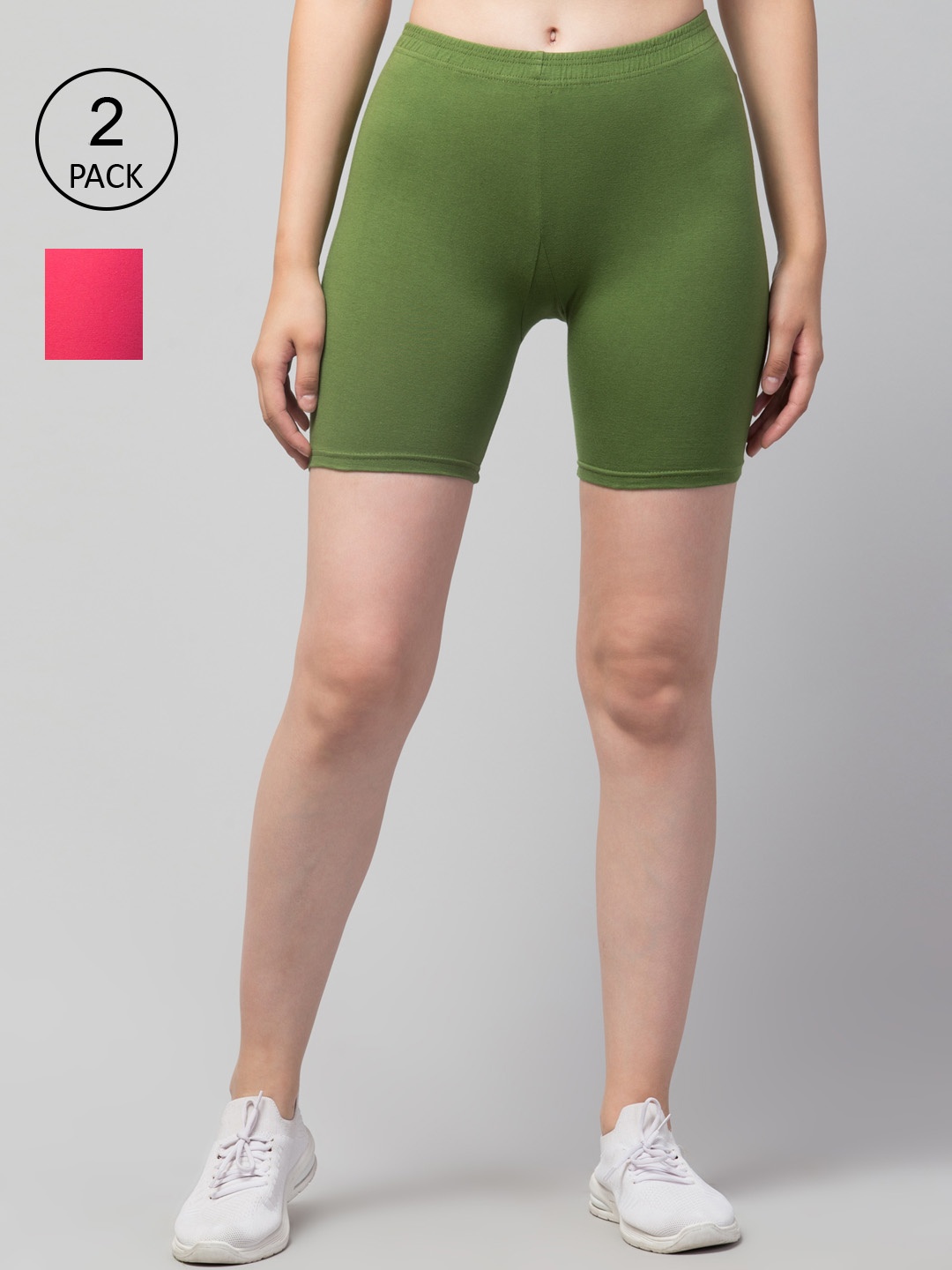 

Apraa & Parma Women Pack Of 2 Slim Fit Cycling Sports Shorts, Green