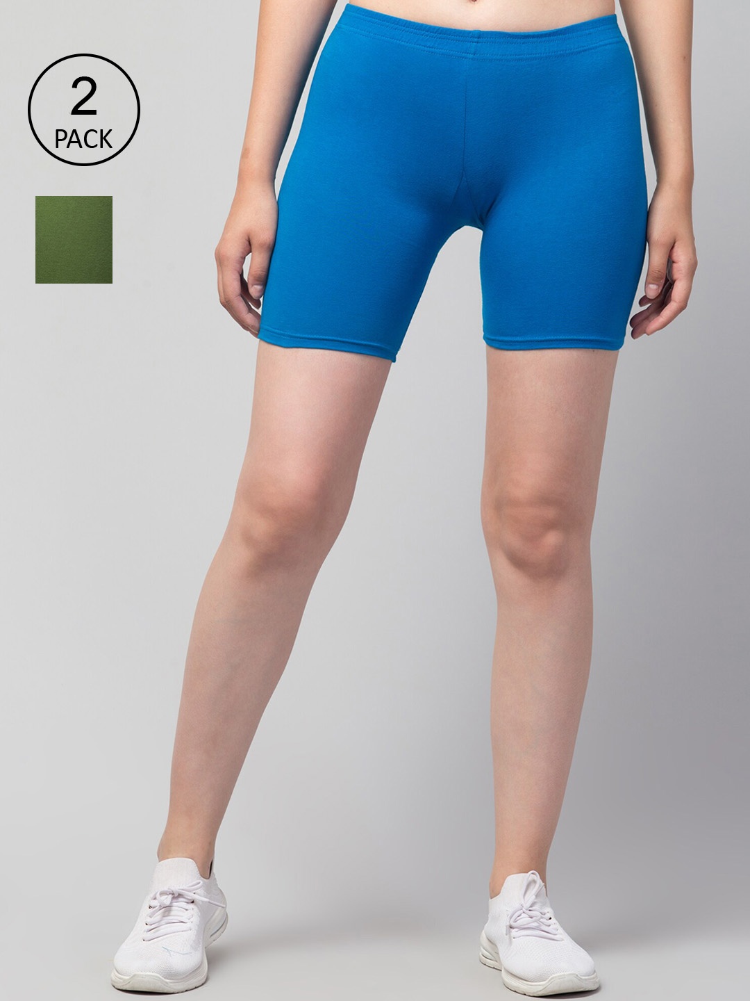 

Apraa & Parma Women Pack Of 2 Slim Fit Cycling Sports Shorts, Olive