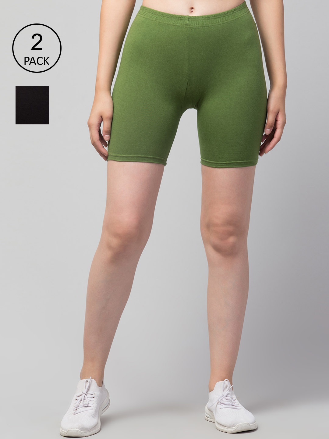 

Apraa & Parma Women Pack Of 2 Slim Fit Cycling Sports Shorts, Green