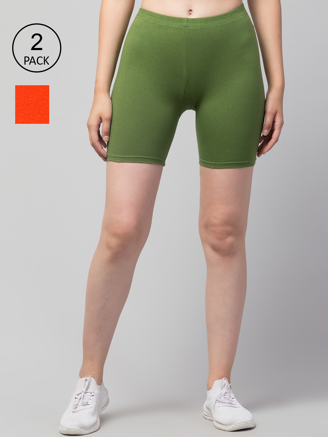 

Apraa & Parma Women Pack of 2 Slim Fit Cotton Cycling Shorts, Green