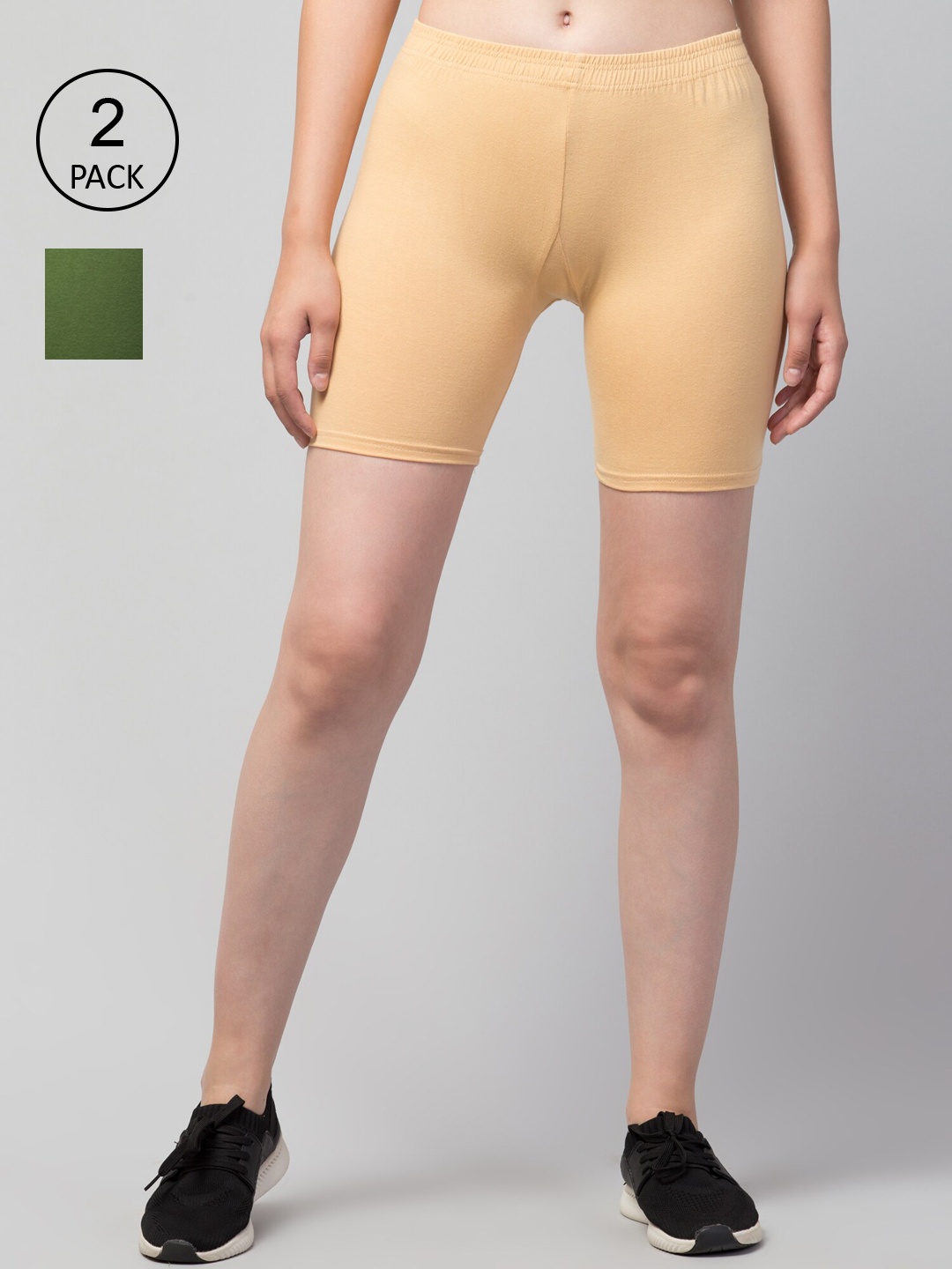

Apraa & Parma Women Pack of 2 Slim Fit Cotton Cycling Sports Shorts, Olive