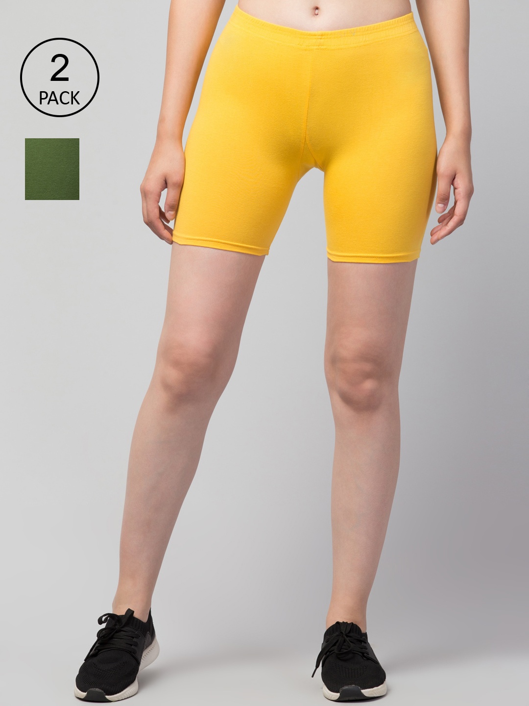 

Apraa & Parma Women Pack of 2 Slim Fit Cycling Sports Shorts, Olive