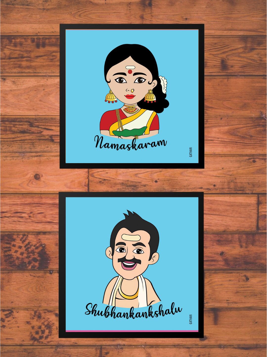

Gathari Pack of 2 South Indian Couple Framed Wall Art, Blue