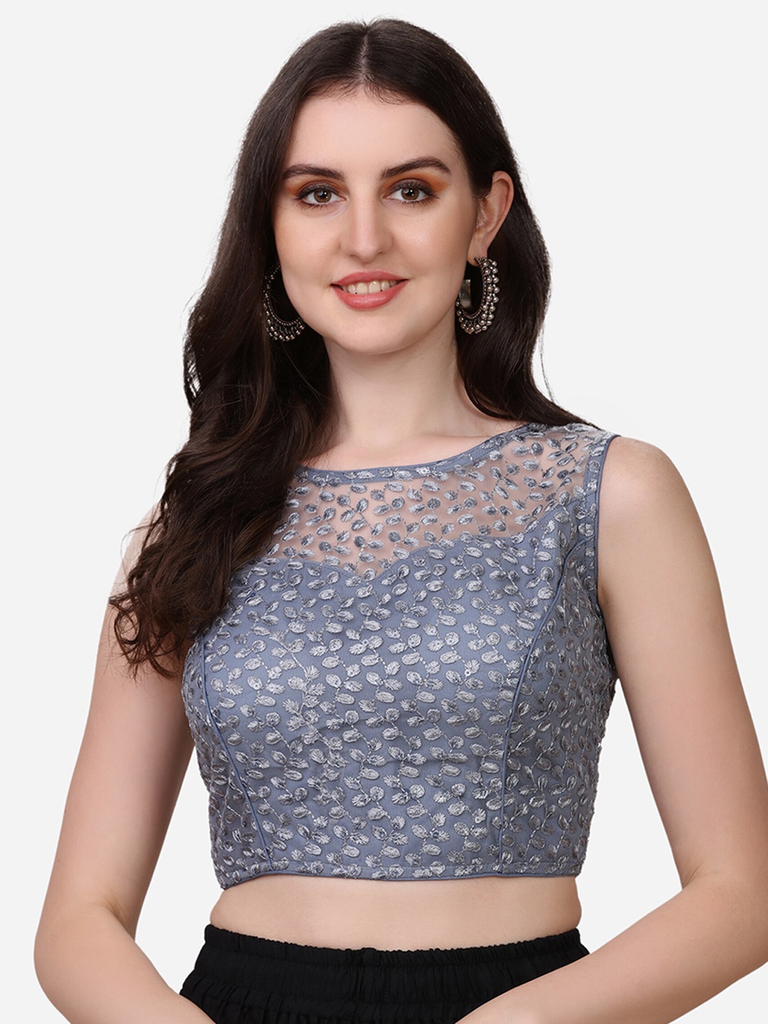 

Fab Dadu Women Embroidered Net Blouse, Grey