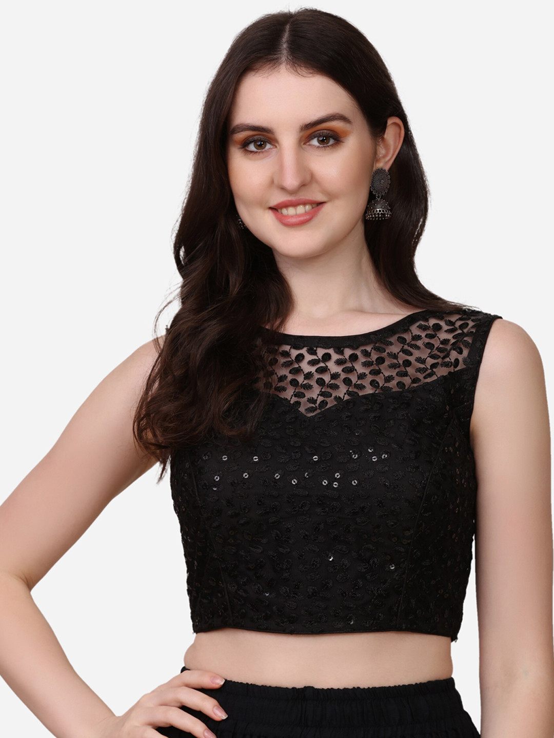 

Fab Dadu Women Embroidered & Sequences Saree Blouse, Black